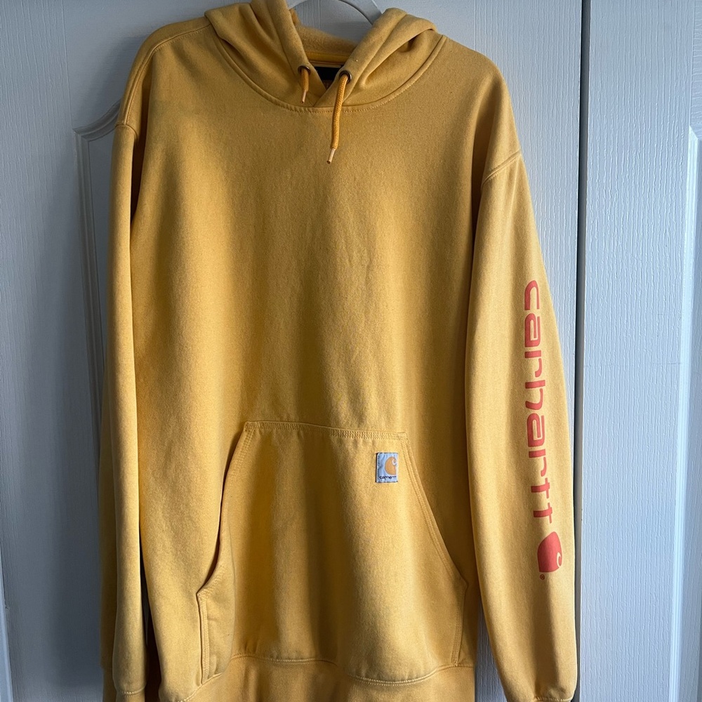 Carhartt Mustard Hoodie with Red Logo